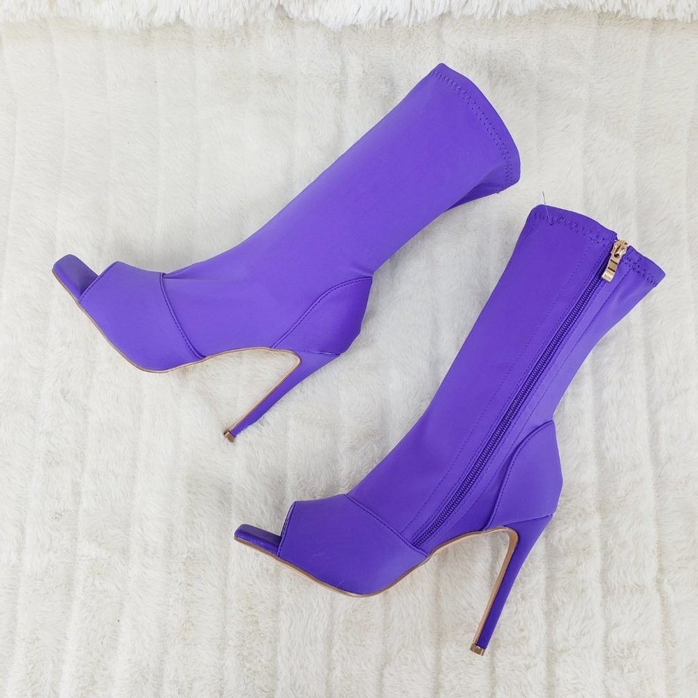 Purple Stretch Square Open Toe Ankle Boots - Picture 10 of 11